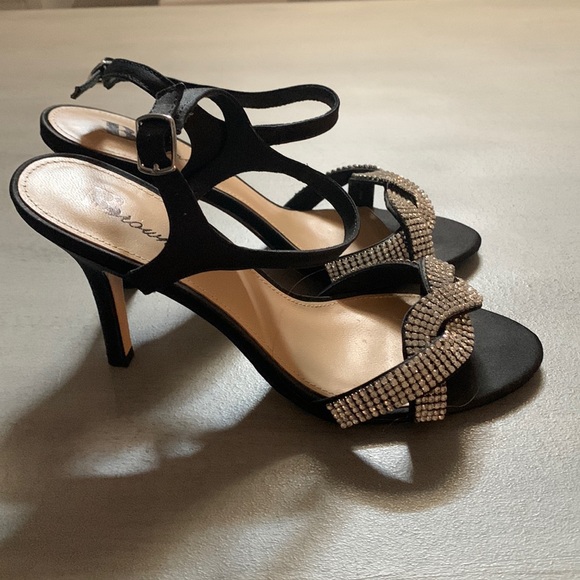 Browns “Vicky” Black Satin and Rhinestone Sandal - Picture 1 of 10